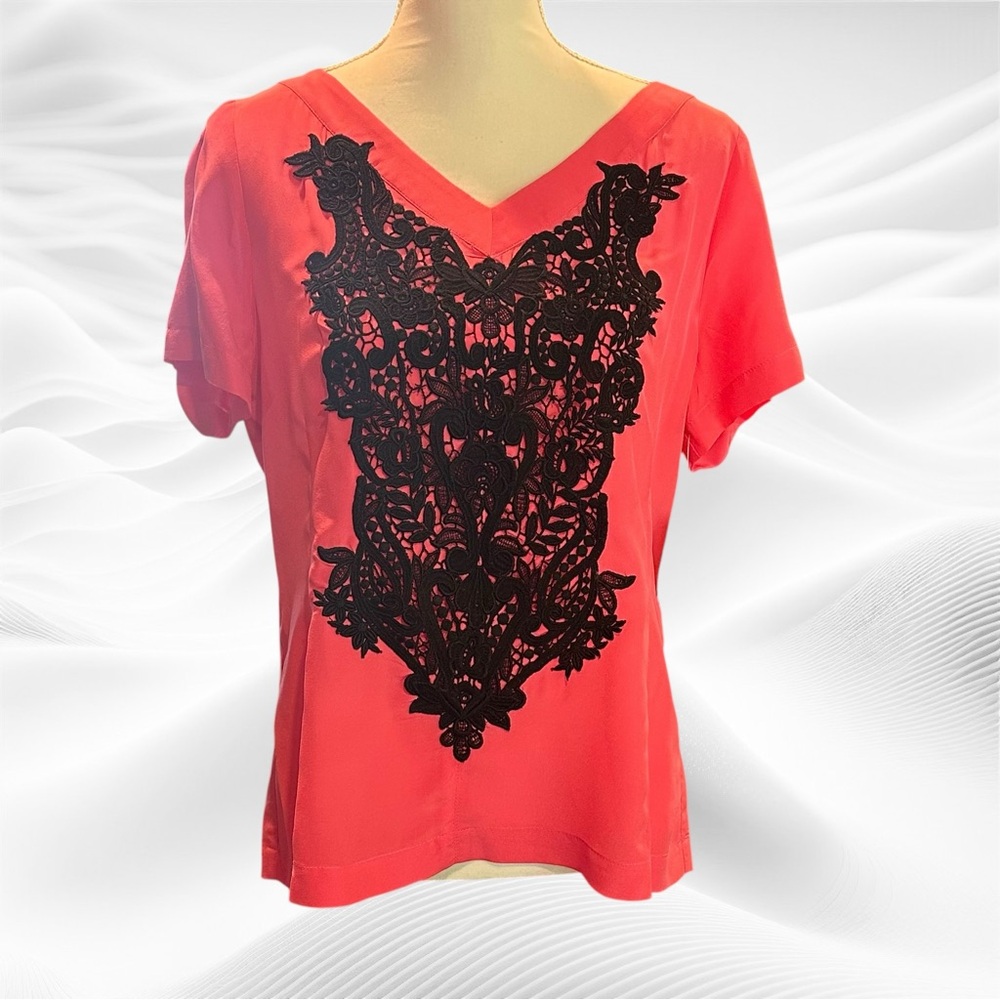Nanette Lepore Snowcone Top in Tulip pink  Lace 100% SILK MSRP $228 Large‎